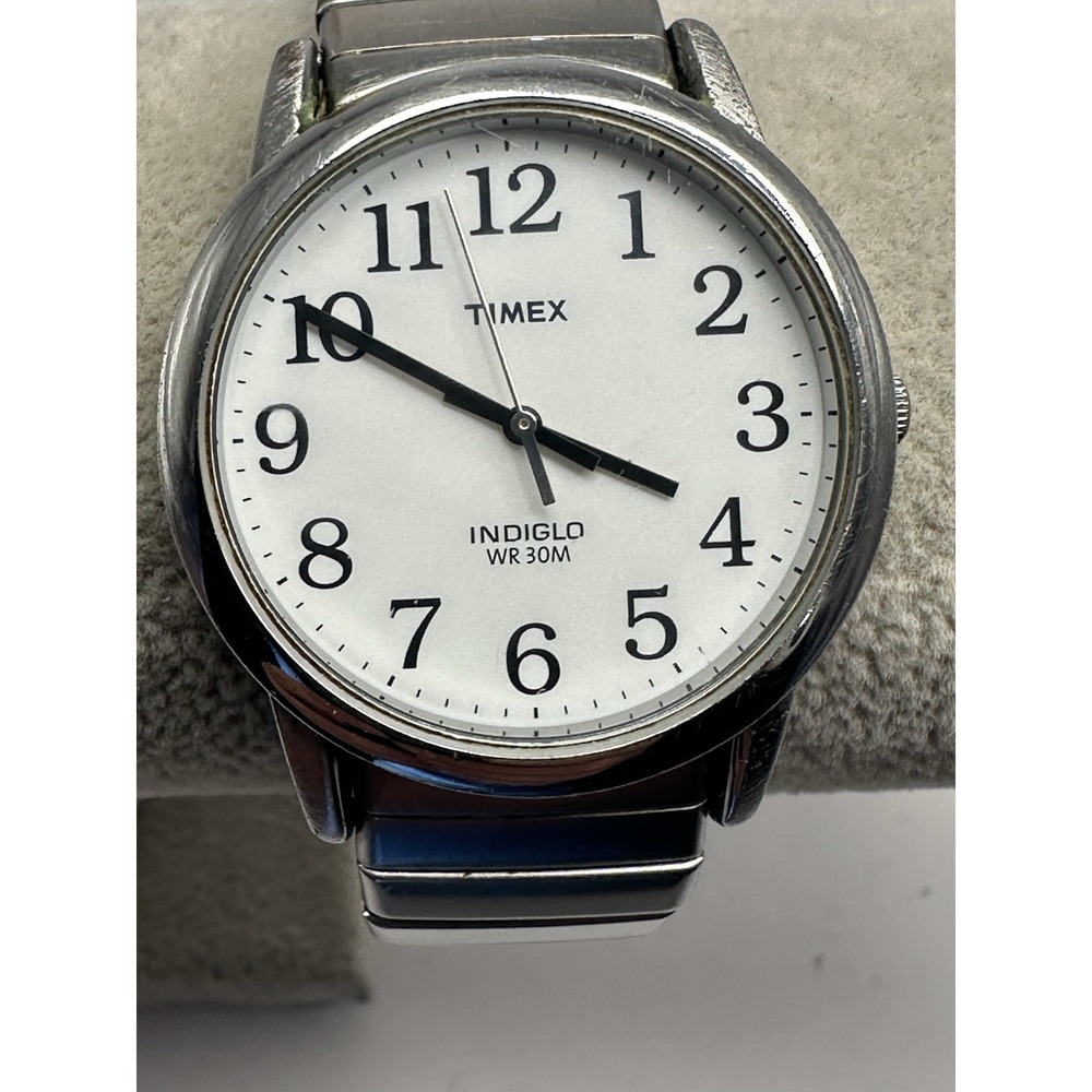 Timex Men Indiglo KO 2002 Watch New Battery 35MM 7" Stretch Band Easy Reader F33
